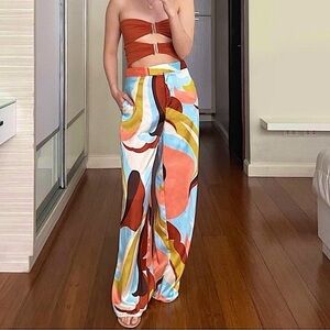 ZARA satin effect wide-leg, high waist multicolored pants